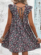 Mini Dresses White Printed Sleeveless Short Dress For Women