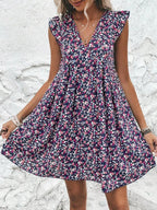 Mini Dresses White Printed Sleeveless Short Dress For Women