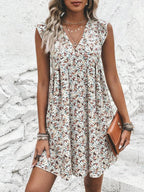 Mini Dresses White Printed Sleeveless Short Dress For Women