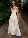 Date Night Dresses Shaping Pleated Sleeveless Straps Neck Casual White Dress