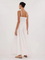 Date Night Dresses Shaping Pleated Sleeveless Straps Neck Casual White Dress