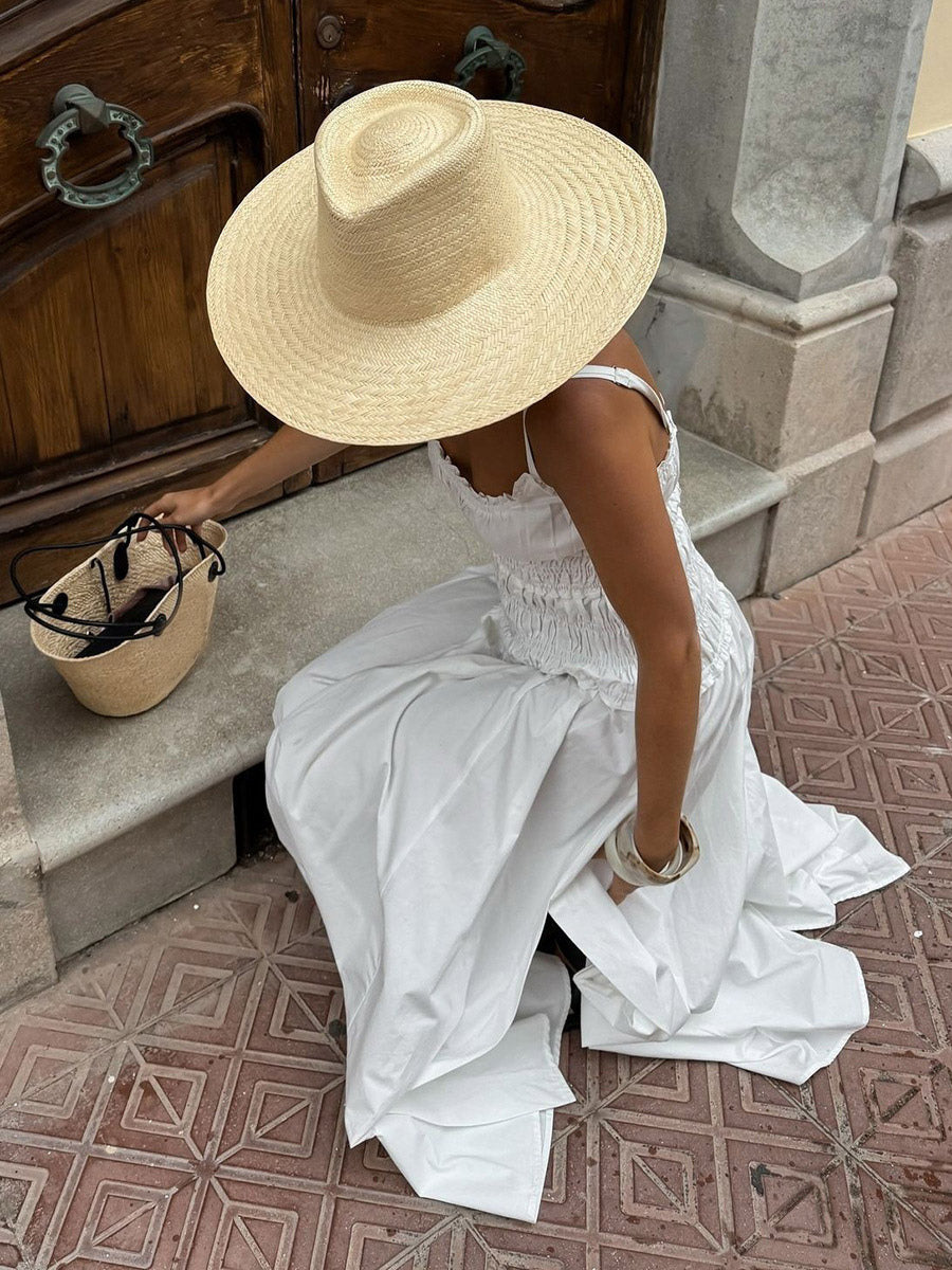 Date Night Dresses Shaping Pleated Sleeveless Straps Neck Casual White Dress