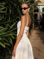 Date Night Dresses Shaping Pleated Sleeveless Straps Neck Casual White Dress