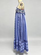 Vacation Dresses Open Shoulder Knitted Sleeveless Patchwork Straps Neck Chic Peach Dress
