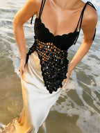 Corset Tops White Athletic Sleeveless Straps Neck Shaping Fishnet Sequins Tops
