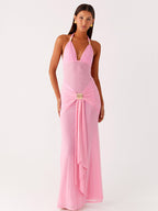 Party Dress Maxi Coffee Brown V-Neck Sleeveless Sexy Semi Formal Dress