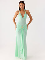 Party Dress Maxi Coffee Brown V-Neck Sleeveless Sexy Semi Formal Dress