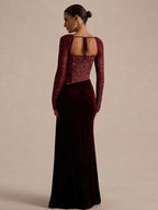 Party Dress Maxi Black Square Neck Long Sleeves Two-Tone Sexy Semi Formal Dress