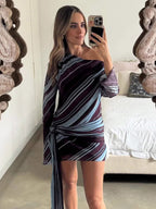 Daily Dresses Woman's Long Sleeves One-Shoulder Chic Purple Dress