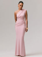 Party Dress Maxi Blue One-Shoulder Sleeveless Sexy Semi Formal Dress