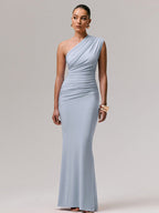 Party Dress Maxi Blue One-Shoulder Sleeveless Sexy Semi Formal Dress