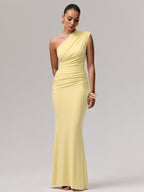 Party Dress Maxi Blue One-Shoulder Sleeveless Sexy Semi Formal Dress