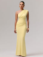 Party Dress Maxi Blue One-Shoulder Sleeveless Sexy Semi Formal Dress