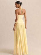 Party Dresses Yellow Straps Neck Short Sleeves Sexy Semi Formal Dress