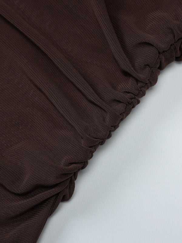 Party Dress Maxi Coffee Brown Halter Pleated Sleeveless Backless Sweet Semi Formal Dress