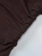 Party Dress Maxi Coffee Brown Halter Pleated Sleeveless Backless Sweet Semi Formal Dress