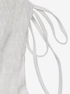 Vacation Dresses Mini Backless Lace Up Pleated Sleeveless V-Neck Casual White Dress