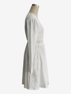 Daily Dresses Mini Woman's Dress Long Sleeves V-Neck Raised Waist Casual Lace White Dress