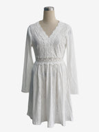 Daily Dresses Mini Woman's Dress Long Sleeves V-Neck Raised Waist Casual Lace White Dress
