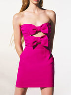Date Night Dresses Mini Backless Bows Zipper Sleeveless Strapless Elegant Rose Dress