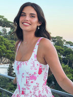 Date Night Dresses Mini Backless Pleated Sleeveless Floral Print Square Neck Sexy Dress