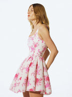 Date Night Dresses Mini Backless Pleated Sleeveless Floral Print Square Neck Sexy Dress
