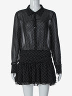 Date Night Dresses Mini Pleated Long Sleeves V-Neck Casual Black Dress
