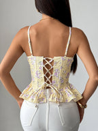 Corset Tops Black Corset Tops Chic Straps Neck Slim Fit Peplum Lace-up Tops