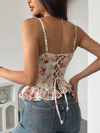 Corset Tops Black Corset Tops Chic Straps Neck Slim Fit Peplum Lace-up Tops