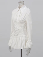 Daily Dresses Mini White Buttons Long Sleeves Turndown Collar Dress
