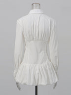 Daily Dresses Mini White Buttons Long Sleeves Turndown Collar Dress