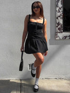 Party Dresses Mini White Straps Neck Lace Up Sleeveless Pleated Casual Semi Formal Dress