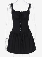 Party Dresses Mini White Straps Neck Lace Up Sleeveless Pleated Casual Semi Formal Dress