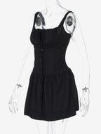 Party Dresses Mini White Straps Neck Lace Up Sleeveless Pleated Casual Semi Formal Dress