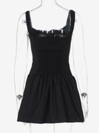 Party Dresses Mini White Straps Neck Lace Up Sleeveless Pleated Casual Semi Formal Dress