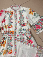Daily Dresses Woman's Mini Sash Half Sleeves Stand Collar Natural Waist Floral Print Dress