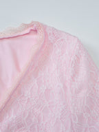 Party Dress Mini Pink V-Neck Lace Long Sleeves Pleated Sweet Semi Formal Dress