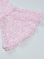 Party Dress Mini Pink V-Neck Lace Long Sleeves Pleated Sweet Semi Formal Dress