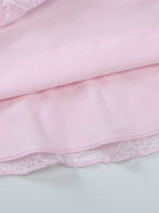 Party Dress Mini Pink V-Neck Lace Long Sleeves Pleated Sweet Semi Formal Dress