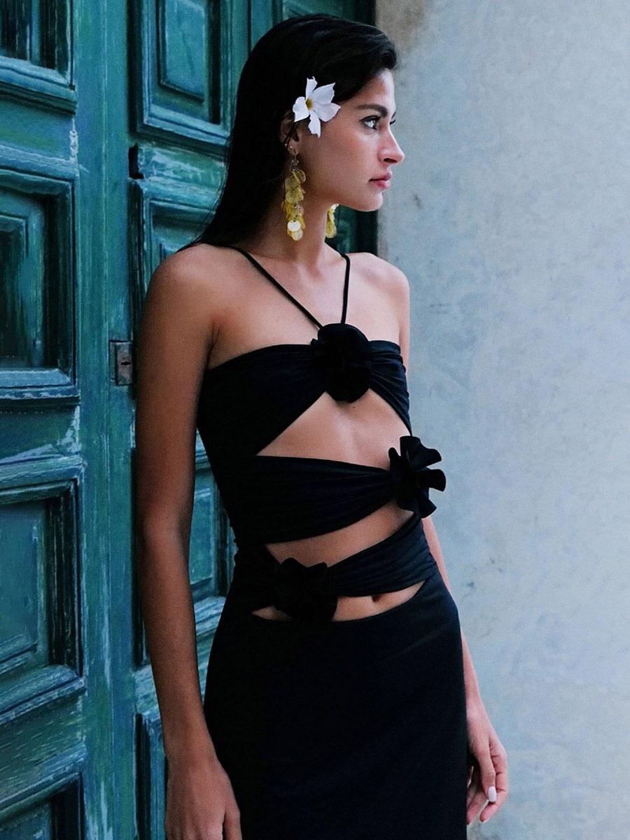 Party Dress Maxi Black Strapless Lace Up Sleeveless Backless Casual Semi Formal Dress