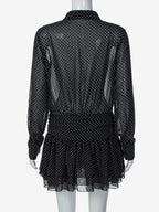 Date Night Dresses Mini Pleated Long Sleeves V-Neck Casual Black Dress