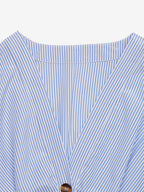 Daily Dresses Maxi Woman's Dress Short Sleeves V-Neck Natural Waist Sweet Buttons Blue Dress