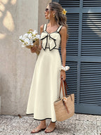 Date Night Dresses Maxi Backless Pleated Bows Sleeveless Off-The-Shoulder Sweet Ecru White Dress