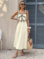 Date Night Dresses Maxi Backless Pleated Bows Sleeveless Off-The-Shoulder Sweet Ecru White Dress