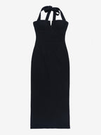 Date Night Dresses Maxi Backless Lace Up Sleeveless Halter Elegant Black Dress
