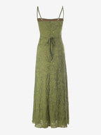 Date Night Dresses Maxi Backless Strappy Zipper Sleeveless Floral Print Off-The-Shoulder Sweet Green Dress