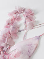 Vacation Dresses Mini Backless Flowers Lace Up Sleeveless Floral Print V-Neck Casual Pink Dress