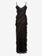 Party Dress Maxi Black Straps Neck Ruffles Sleeveless Backless Elegant Semi Formal Dress