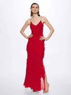 Party Dress Maxi Black Straps Neck Ruffles Sleeveless Backless Elegant Semi Formal Dress