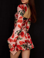 Night Out Dresses Floral Print Long Sleeves Off-The-Shoulder Backless Summer Dress